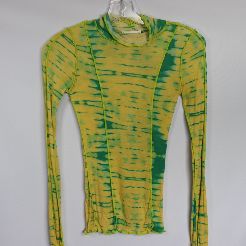 Wilfred Aritzia Tie Dye Fitted Long Sleeve Top Green Yellow XXS Stretch - Picture 2 of 6